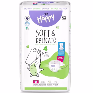 Scutece HAPPY Soft&Delicate Maxi, Marimea 4, 62 buc