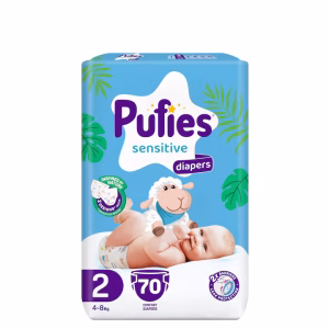 Scutece Pufies Sensitive, marimea 2 Mini, 70 bucati, 4-8 kg, pachet Maxi