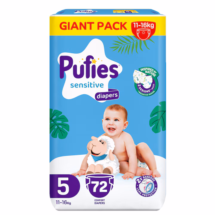 Scutece Pufies Fashion&Nature, Marimea 5, 11-16 kg, 72 buc, Giant Pack