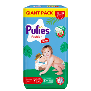 Scutece chilotel Pufies Fashion, marimea 7 Extra Large Plus, 50 bucati, 17+ kg, pachet Giant