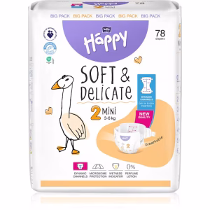 Scutece Happy New Baby Soft & Delicate 3-6 kg, Mini+, pentru Nou - Nascuti, Marimea 2, 78 bucati, Bella Baby Happy