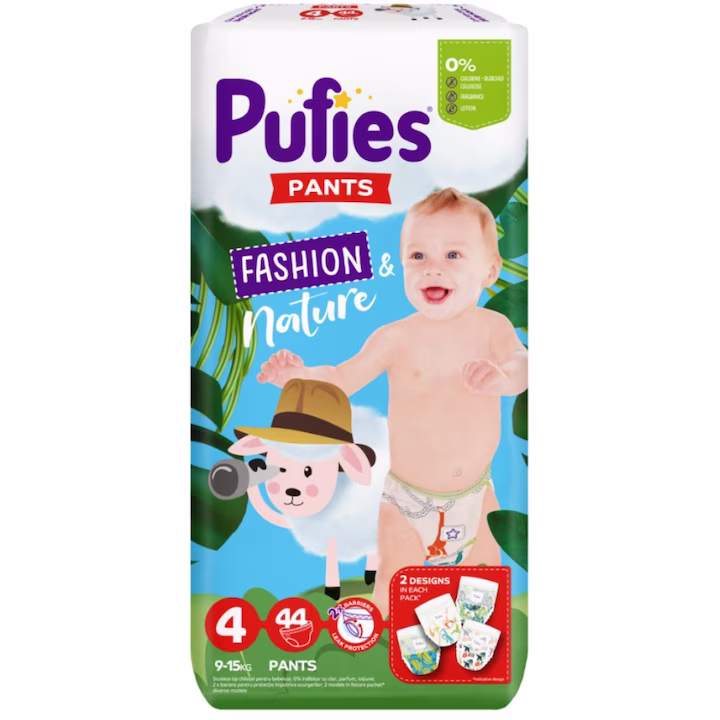 Scutece-Chilotel Pufies Pants Fashion and Nature Maxi, Marimea 4, 9-15 kg
