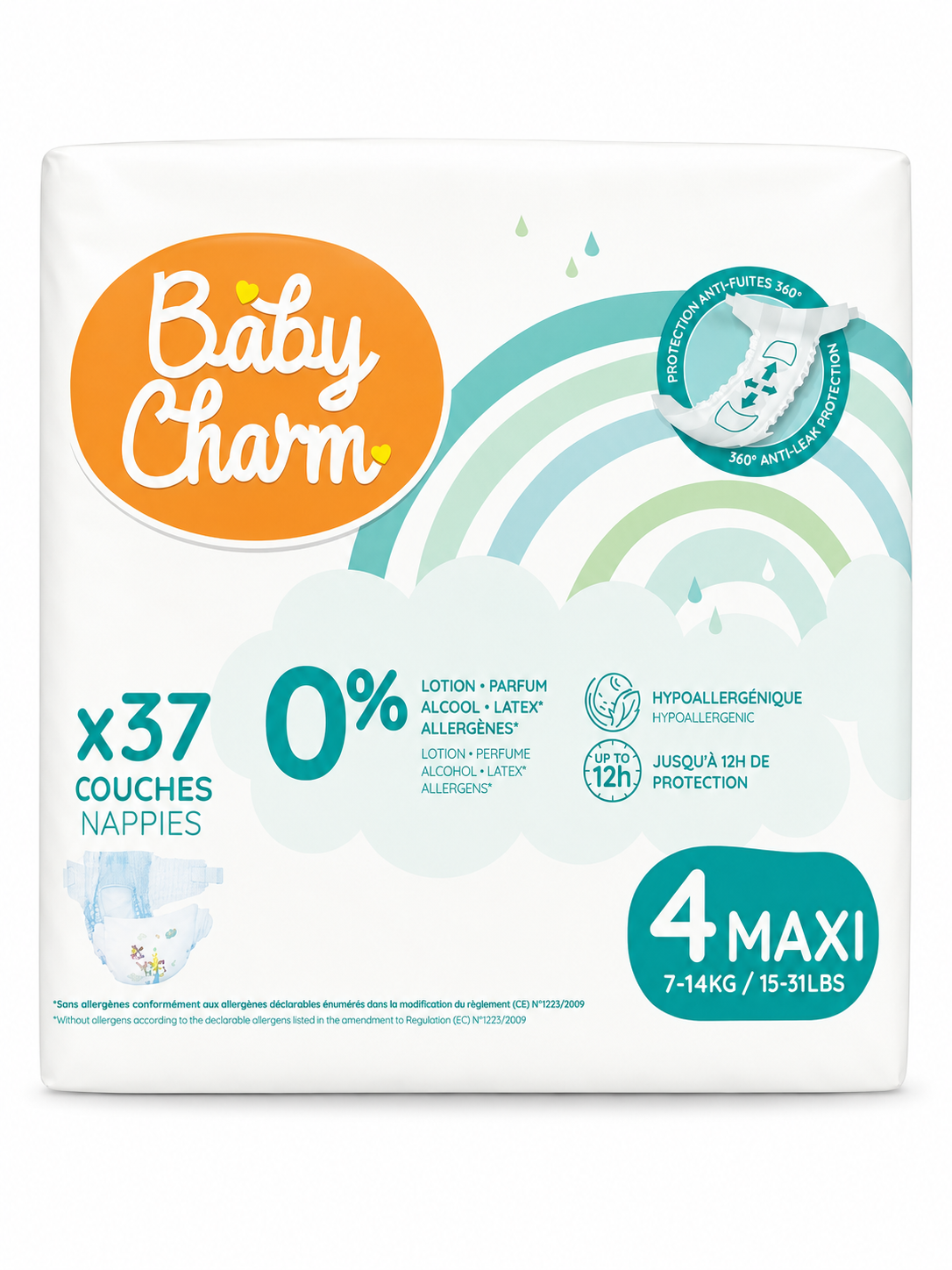 Scutece Baby Charm Maxi Mărimea 4, 7–14 kg, 37 buc