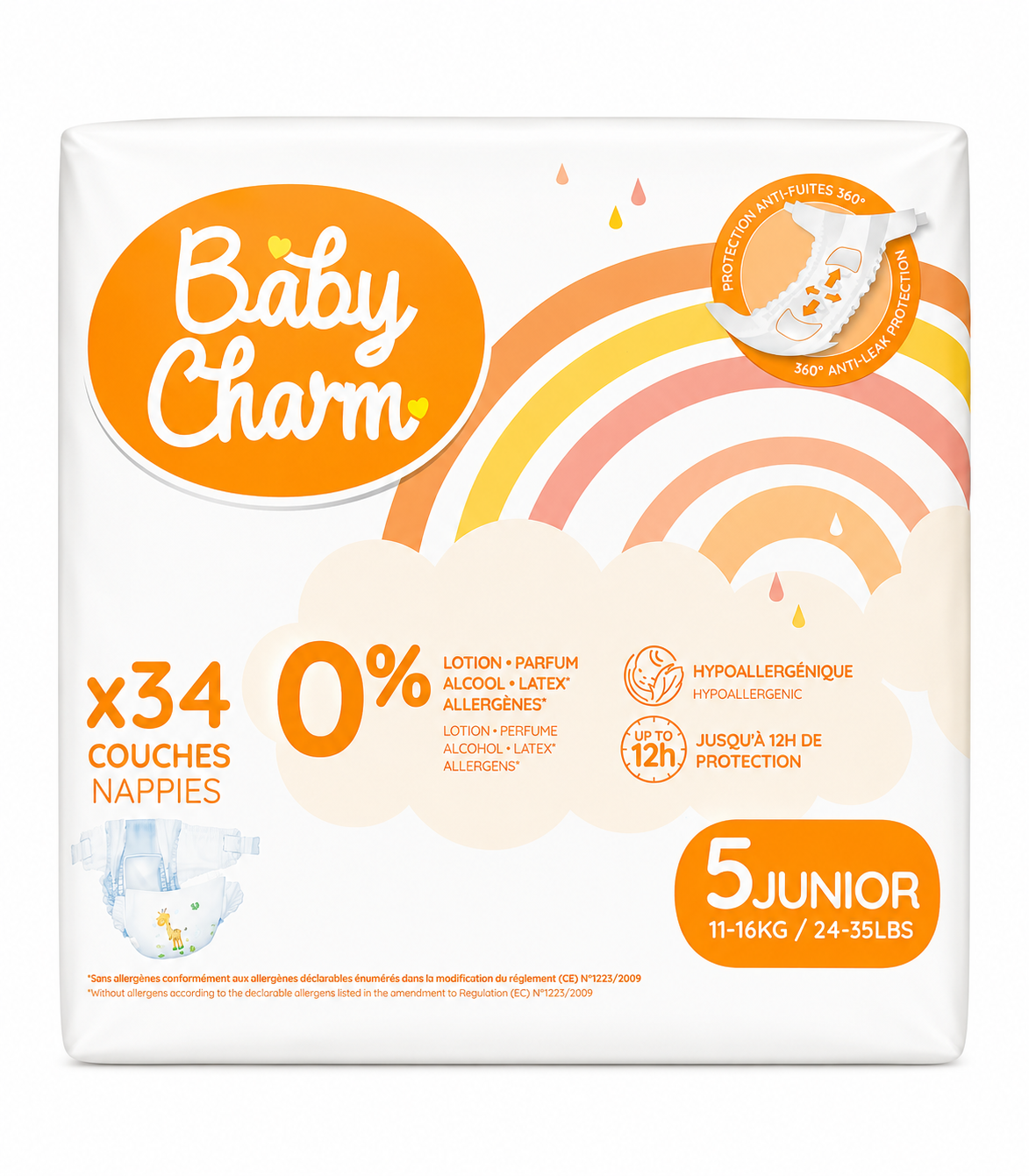 Scutece Baby Charm Junior Mărimea 5, 11–16 kg, 34 buc