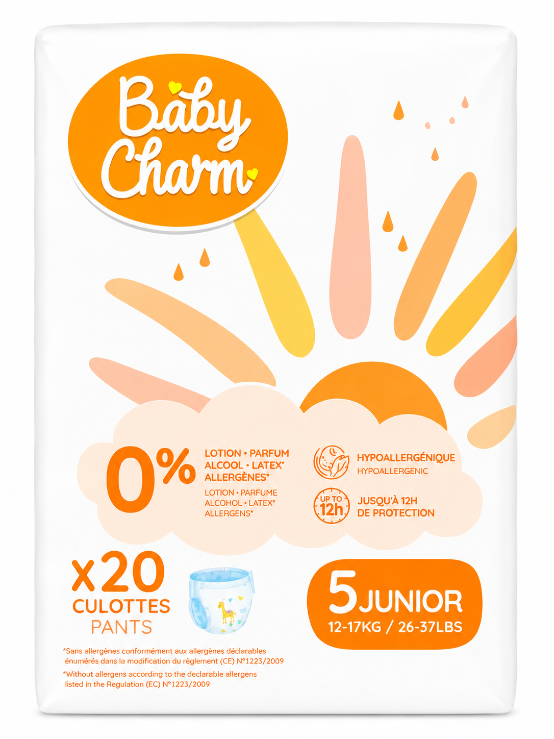 Scutece tip chiloțel Baby Charm Pants Junior Mărimea 5, 12–17 kg, 20 buc